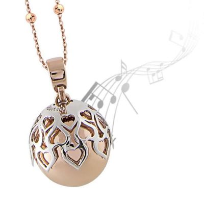 Collana chiama angeli bicolor con ciondolo sonoro e cuori traforati