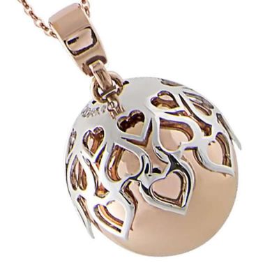 Collana chiama angeli bicolor con ciondolo sonoro e cuori traforati